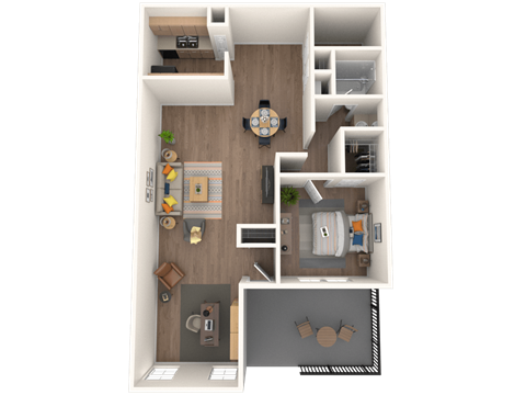 Floor plan for 1 bed, 1 bath, 832 sqft